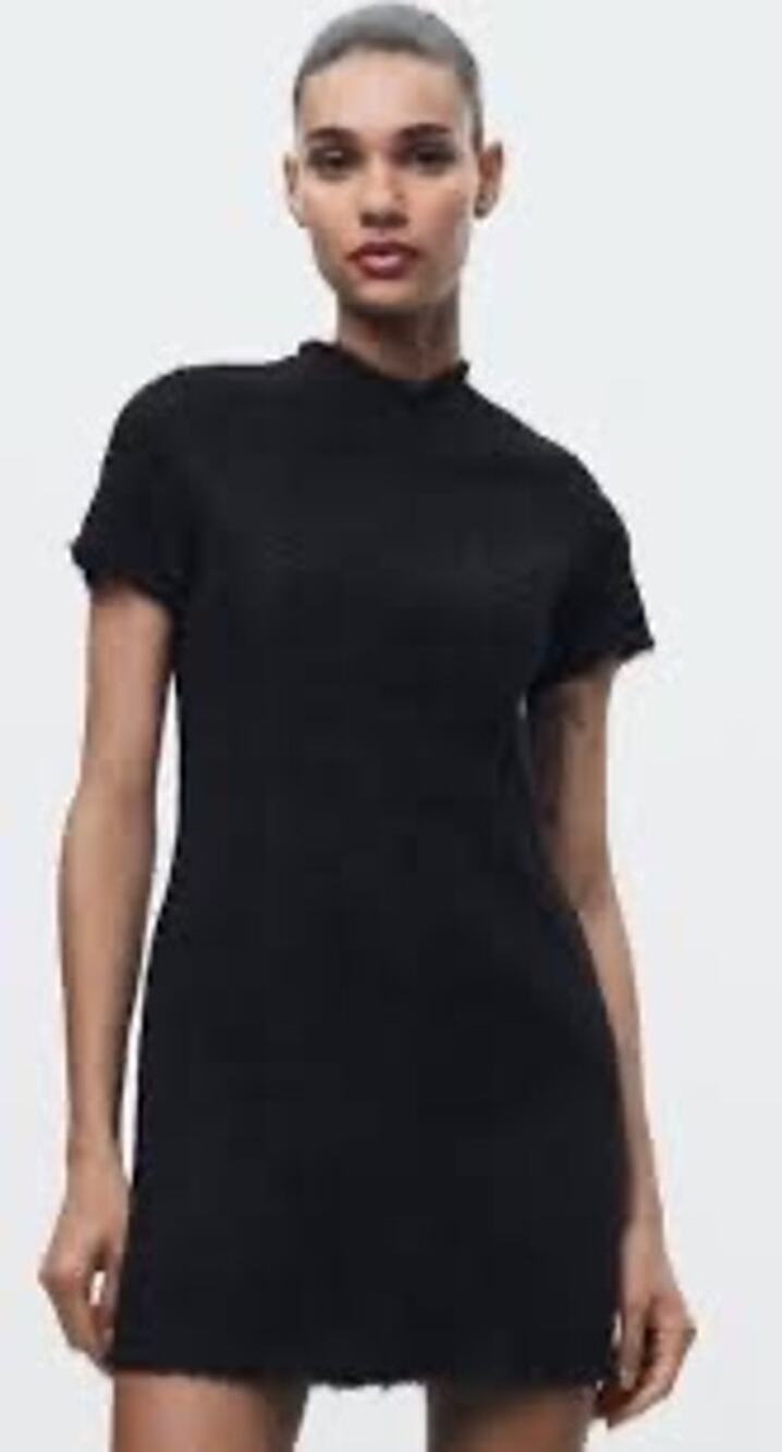 Zara Tweed Raw Hem Short Sleeve Dress Size XS NWT Black